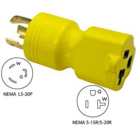 CONNTEK Conntek 30123, 20 to 15/20-Amp Generator Locking Adapter with NEMA L5-20P to 5-15/20R, Yellow 30123